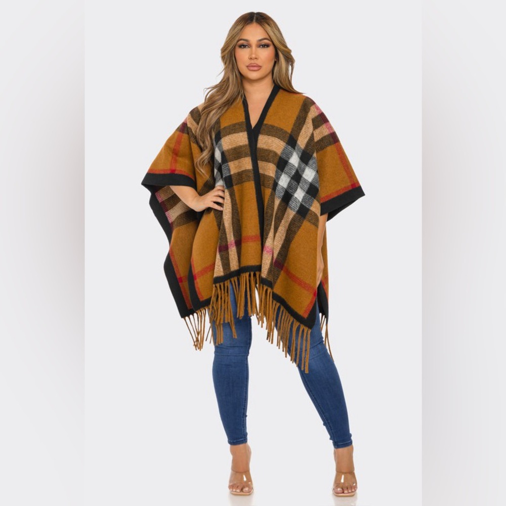 #119 Chic Plaid Poncho - Picture 2 of 7